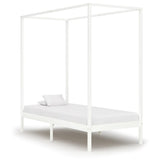 Canopy Bed Frame without Mattress White Solid Wood 100x200 cm