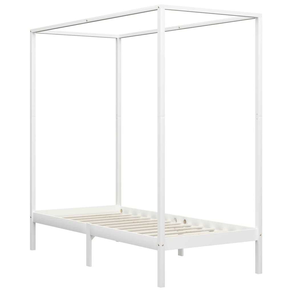 Canopy Bed Frame without Mattress White Solid Wood 100x200 cm