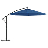 Cantilever Garden Parasol with LED Lights and Steel Pole 300 cm Azure