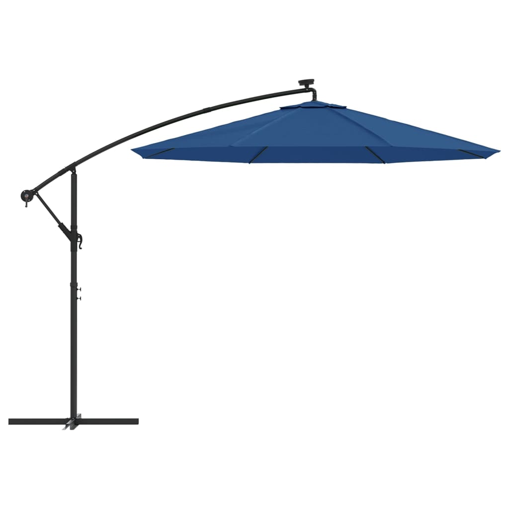 Cantilever Garden Parasol with LED Lights and Steel Pole 300 cm Azure