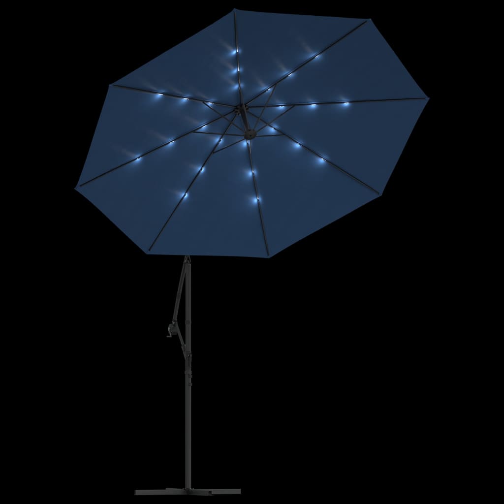 Cantilever Garden Parasol with LED Lights and Steel Pole 300 cm Azure