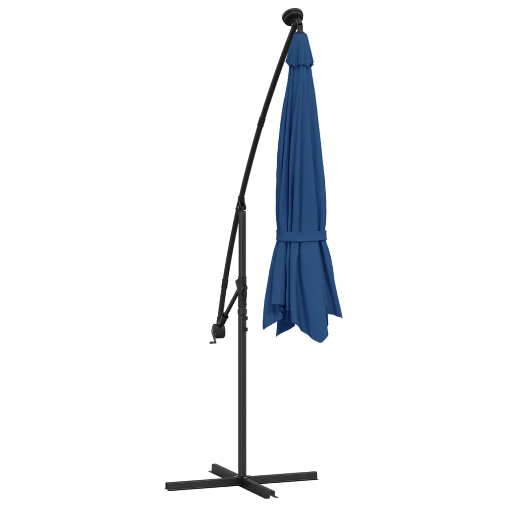 Cantilever Garden Parasol with LED Lights and Steel Pole 300 cm Azure