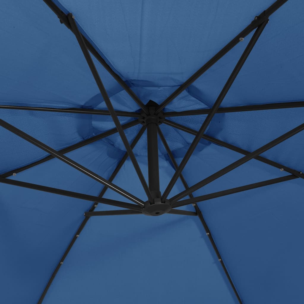 Cantilever Garden Parasol with LED Lights and Steel Pole 300 cm Azure