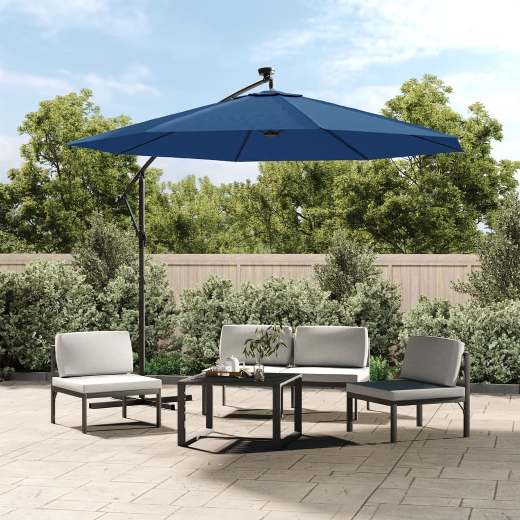 Cantilever Garden Parasol with LED Lights and Steel Pole 300 cm Azure