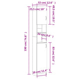 Bathroom Cabinet Concrete Grey 32x25.5x190 cm Engineered Wood