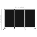 3-Panel Room Divider Black 260x180 cm
