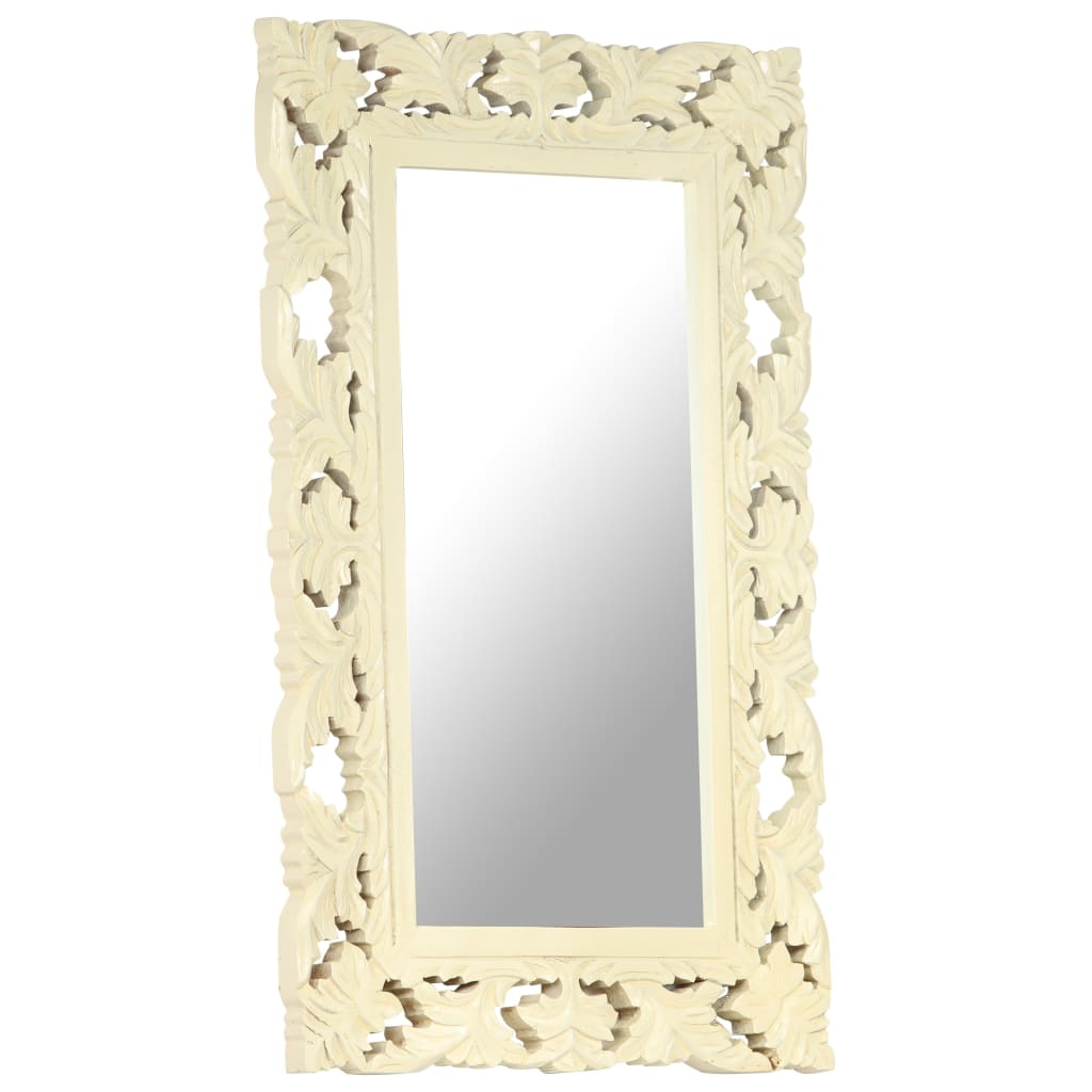 Hand Carved Mirror White 80x50 cm Solid Mango Wood