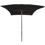 Garden Parasol with Wooden Pole Black 200x300 cm