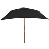 Garden Parasol with Wooden Pole Black 200x300 cm