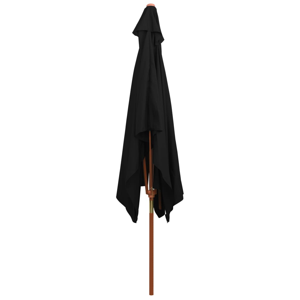 Garden Parasol with Wooden Pole Black 200x300 cm