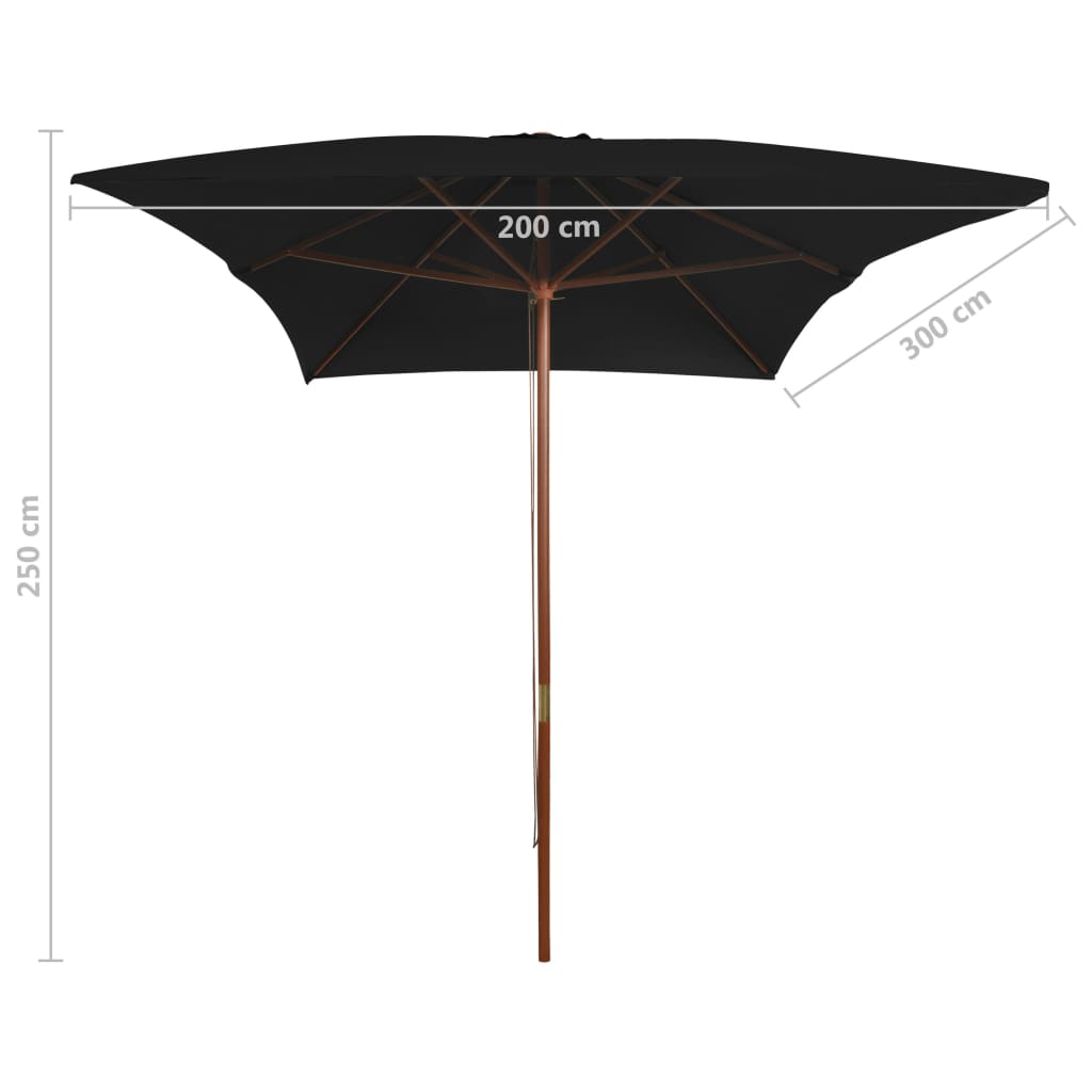 Garden Parasol with Wooden Pole Black 200x300 cm