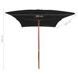 Garden Parasol with Wooden Pole Black 200x300 cm