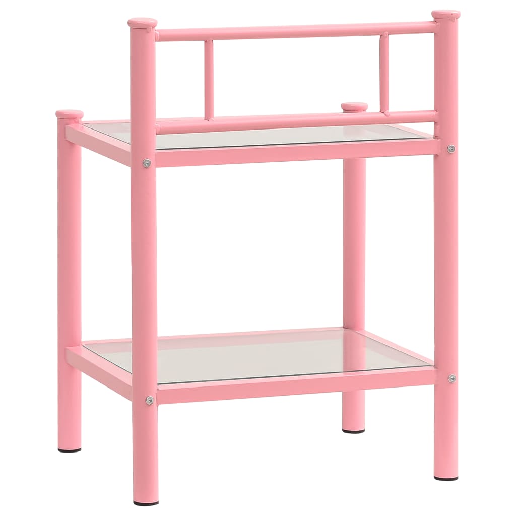 Bedside Cabinets 2 pcs Pink and Transparent Metal and Glass