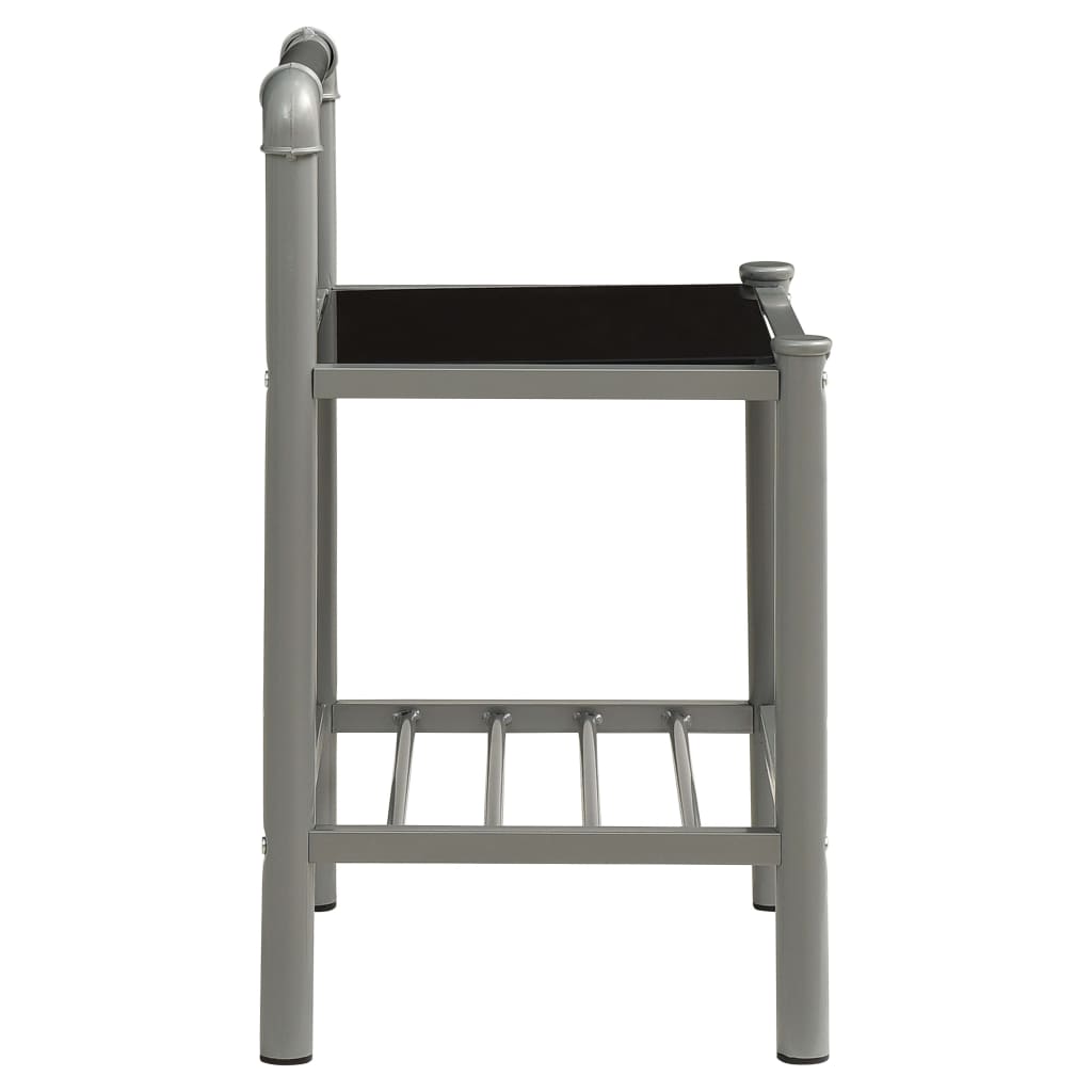 Bedside Cabinets 2 pcs Grey and Black Metal and Glass