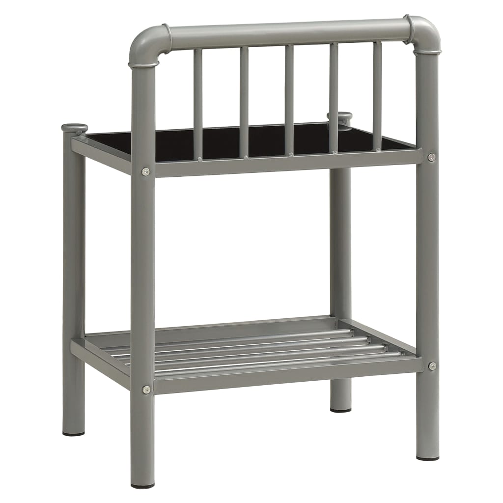 Bedside Cabinets 2 pcs Grey and Black Metal and Glass