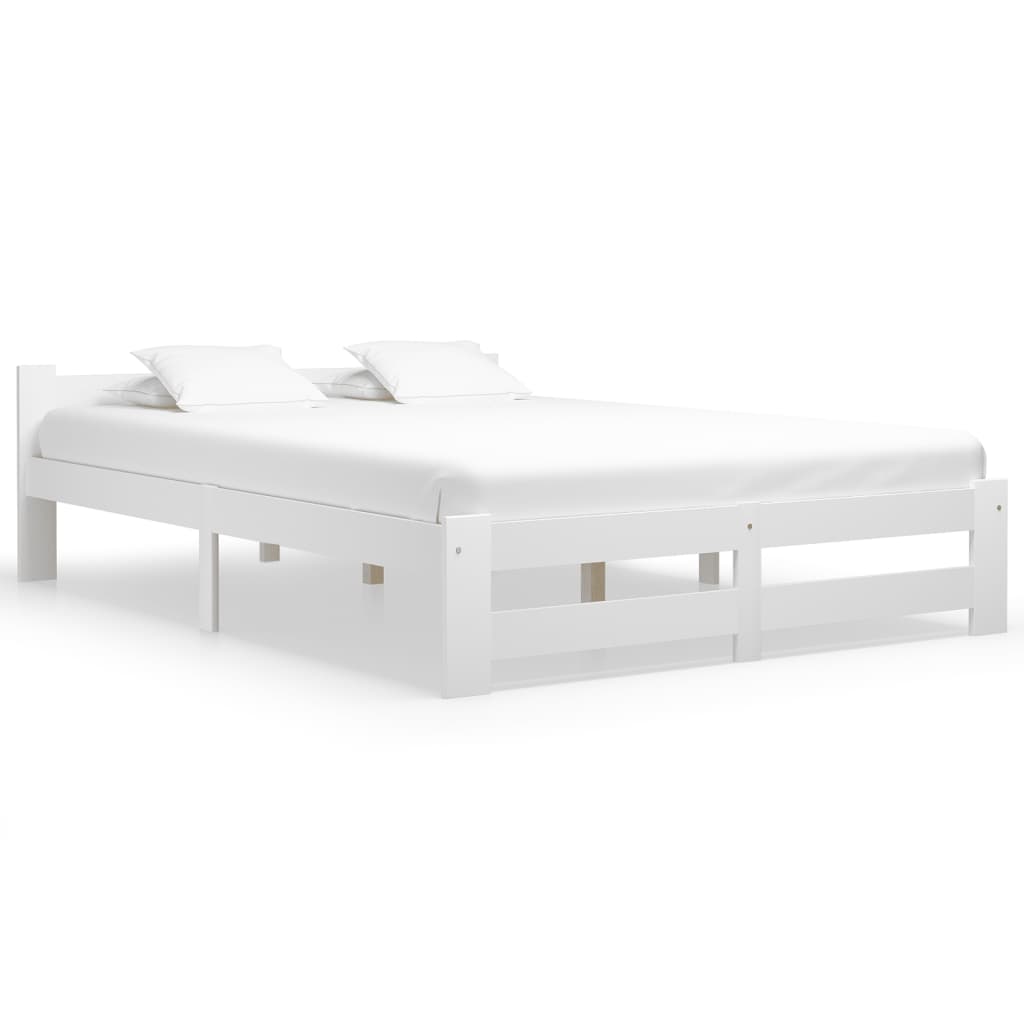 Bed Frame without Mattress White Solid Pine Wood 140x200 cm