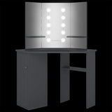 Corner Dressing Table with LED Grey 111x54x141.5 cm