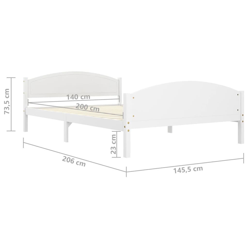Bed Frame without Mattress White Solid Pine Wood 140x200cm