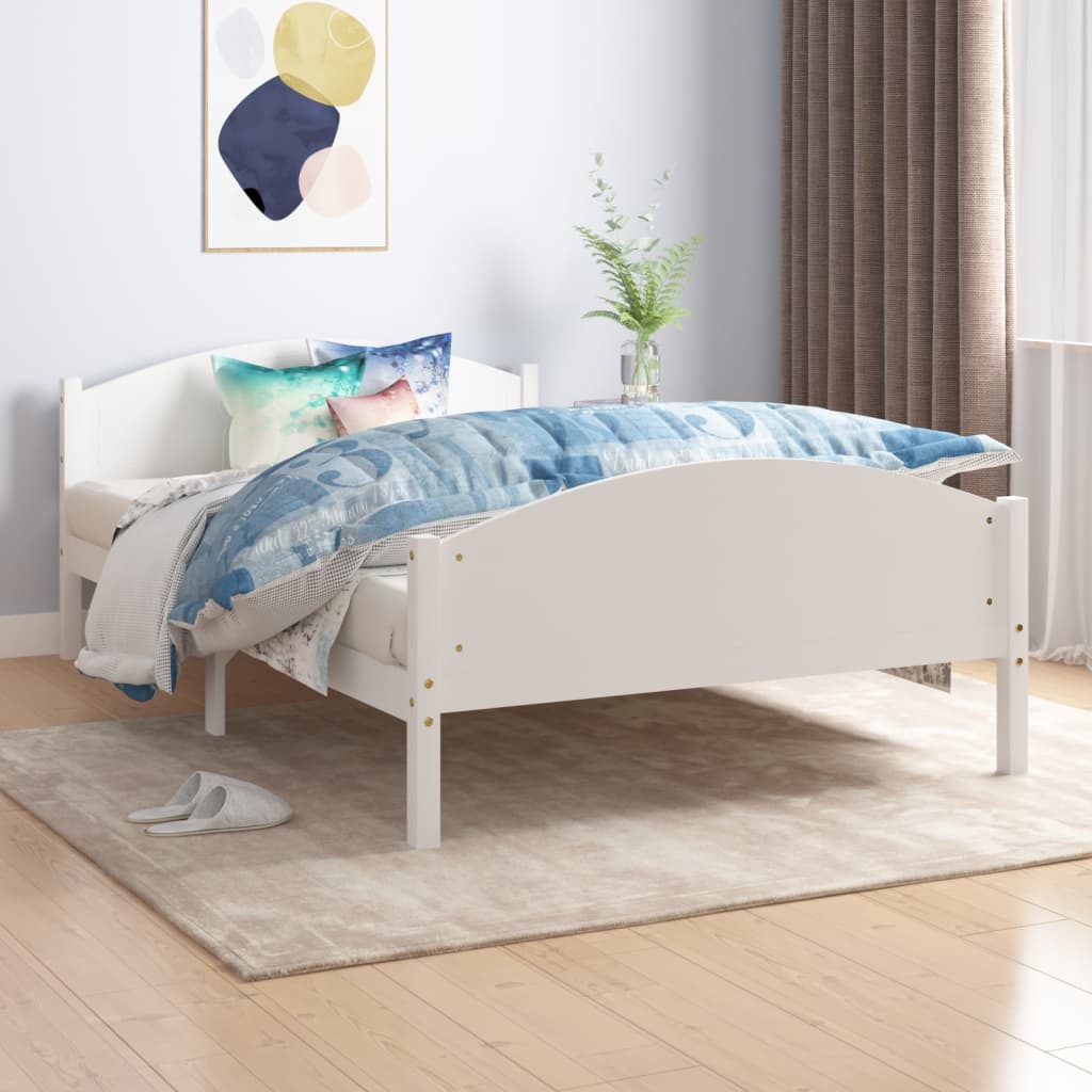 Bed Frame without Mattress White Solid Pine Wood 140x200cm