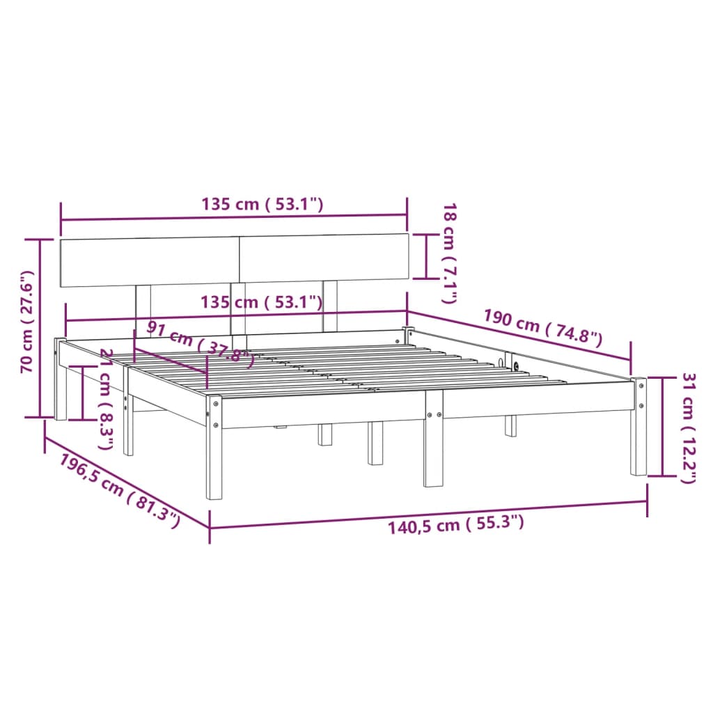 Bed Frame without Mattress Solid Wood Pine Double