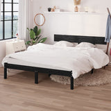 Bed Frame without Mattress Black Solid Wood Pine King Size