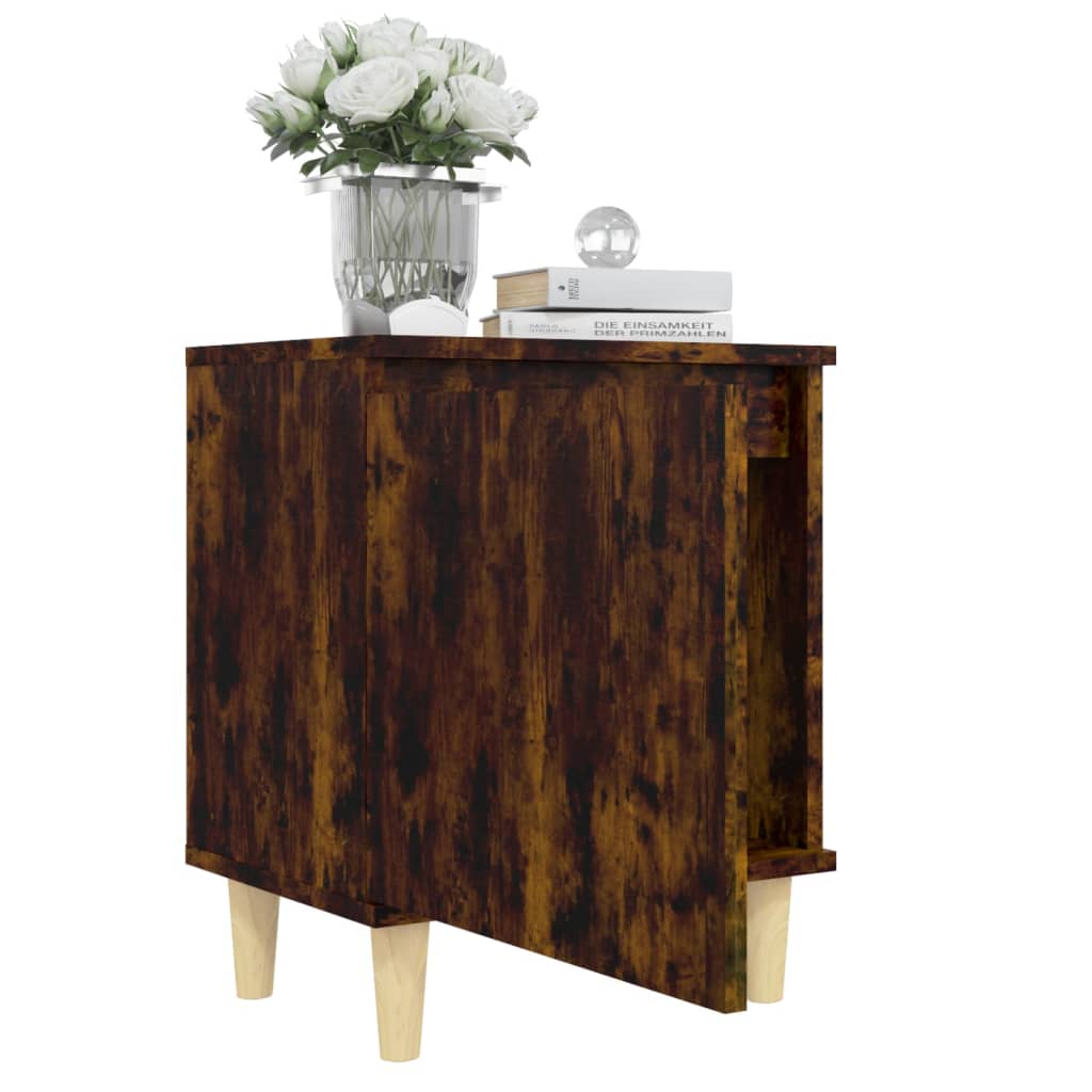Bed Cabinet with Solid Wood Legs Smoked Oak 40x30x50 cm