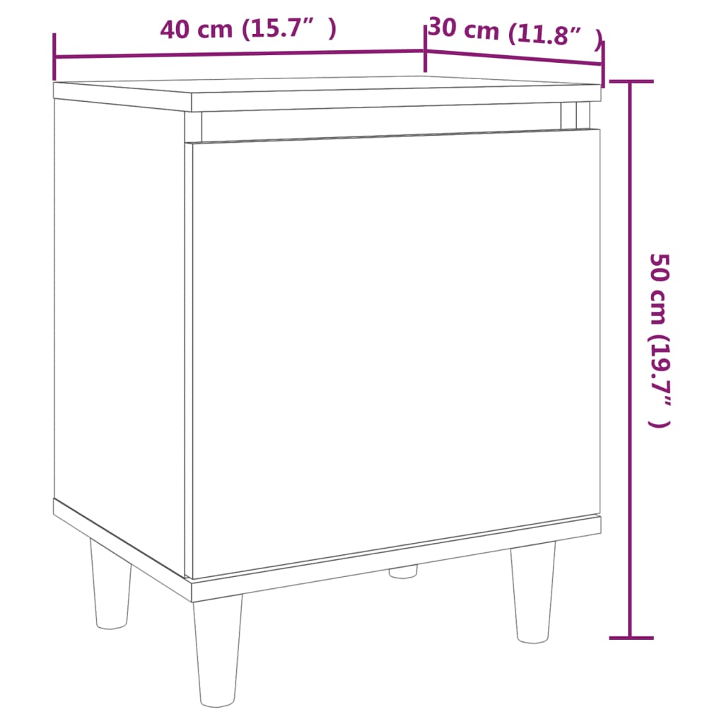 Bed Cabinet with Solid Wood Legs Smoked Oak 40x30x50 cm