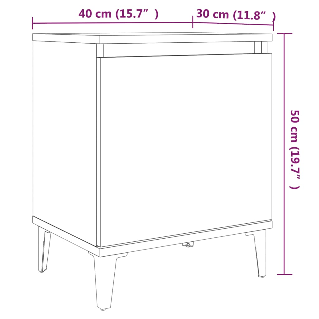Bed Cabinet with Metal Legs Brown Oak 40x30x50 cm