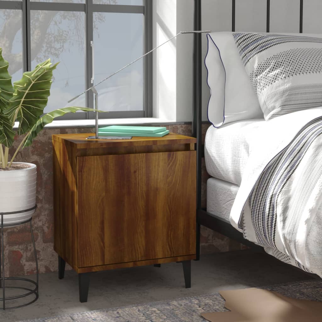 Bed Cabinet with Metal Legs Brown Oak 40x30x50 cm