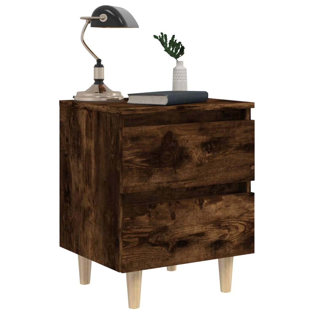 Bed Cabinet with Solid Wood Legs Smoked Oak 40x35x50 cm