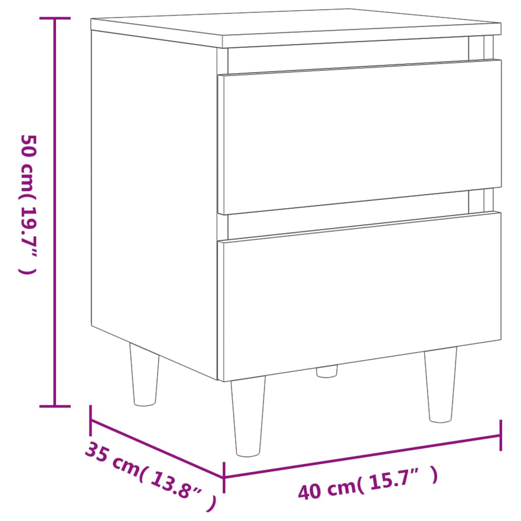 Bed Cabinet with Solid Wood Legs Smoked Oak 40x35x50 cm