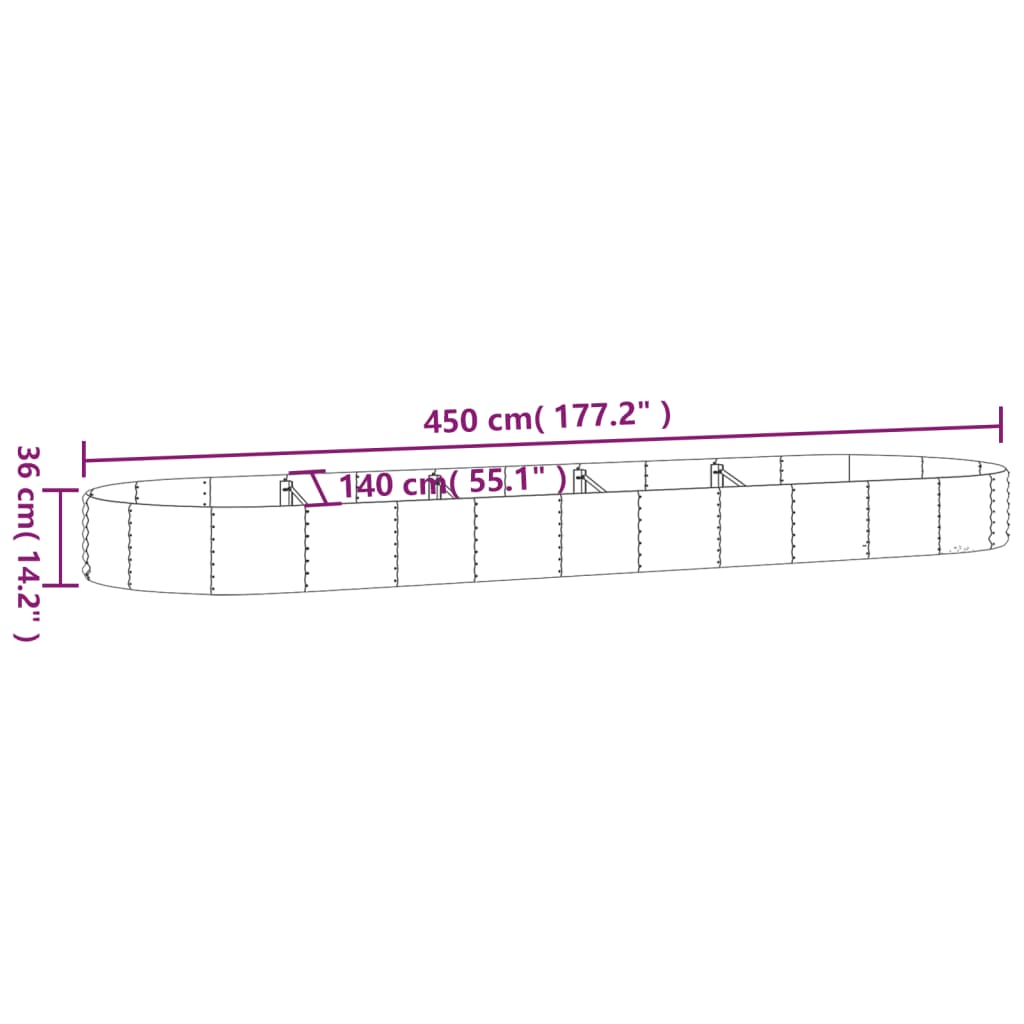 Garden Raised Bed Powder-coated Steel 450x140x36 cm Silver