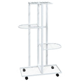 4-Floor Flower Stand with Wheels 44x23x80 cm White Iron