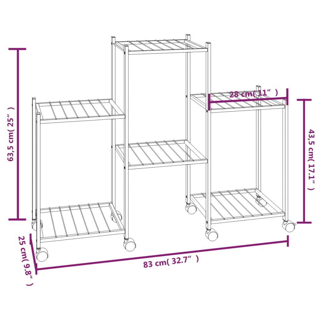 Flower Stand with Wheels 83x25x63.5 cm Black Iron