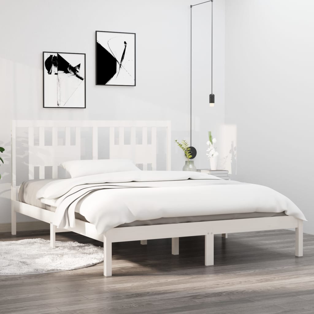 3104074 vidaXL Bed Frame without Mattress White Solid Wood 160x200 cm (810028+818681)