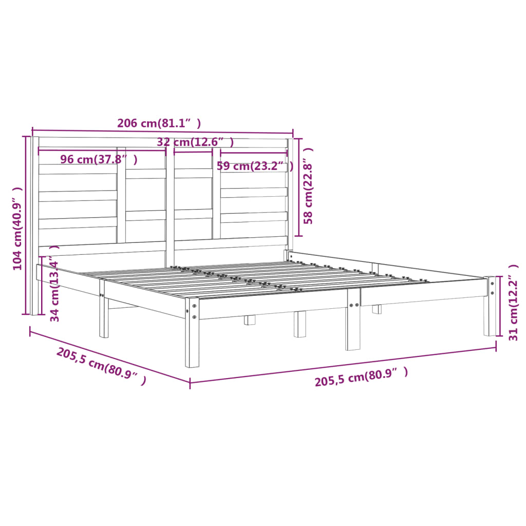 Bed Frame without Mattress Solid Wood 200x200 cm