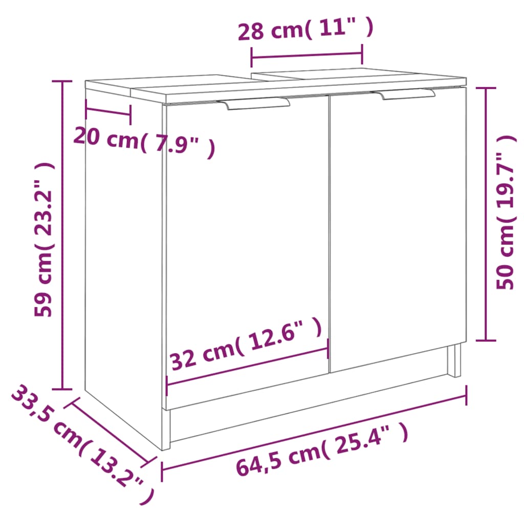 Bathroom Cabinet Grey Sonoma 64.5x33.5x59 cm Engineered Wood