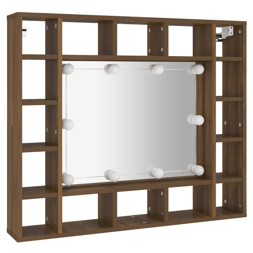 Mirror Cabinet with LED Brown Oak 91x15x76.5 cm