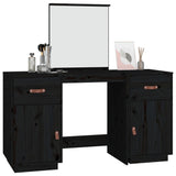Dressing Table Set with a Mirror Black Solid Wood Pine