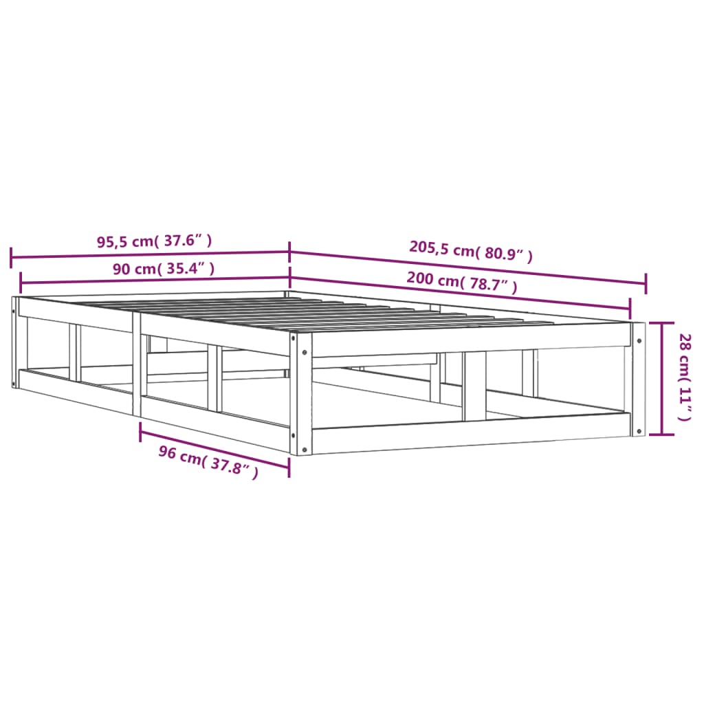 Bed Frame without Mattress White 90x200 cm Solid Wood
