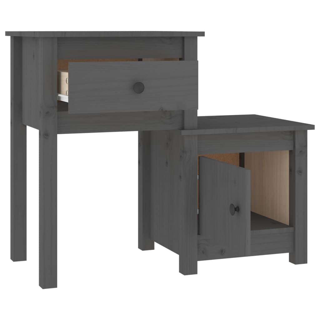 Bedside Cabinet 2 pcs Grey 79.5x38x65.5 cm Solid Wood Pine