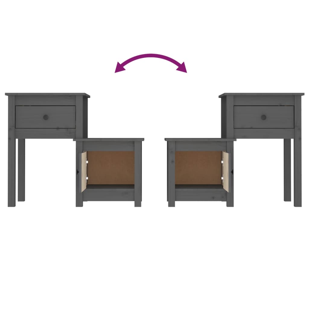 Bedside Cabinet 2 pcs Grey 79.5x38x65.5 cm Solid Wood Pine