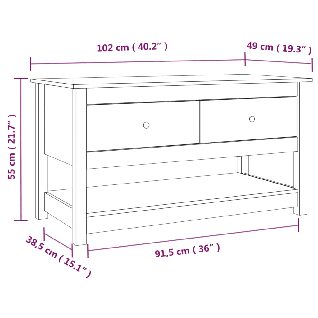 Coffee Table Black 102x49x55 cm Solid Wood Pine
