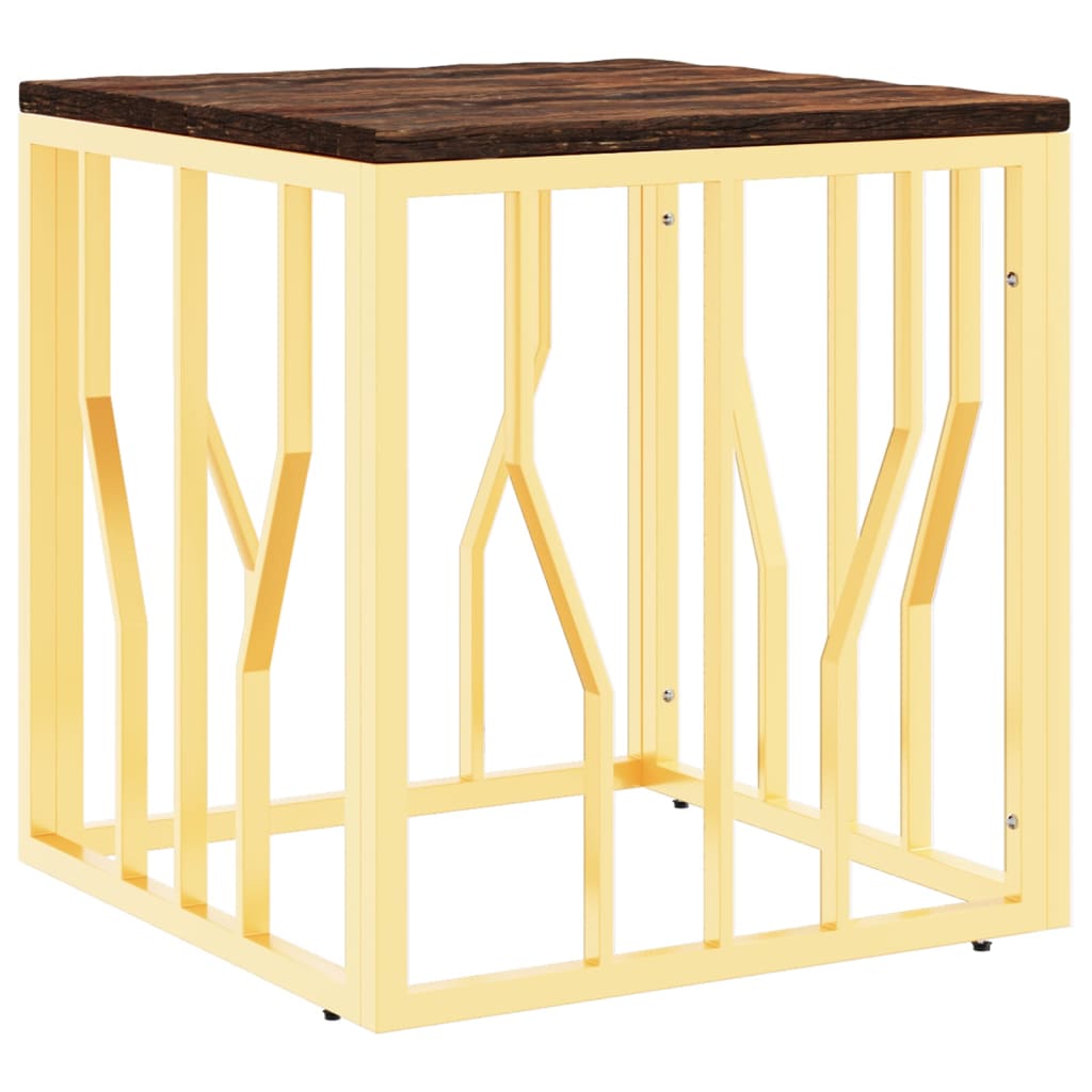 Coffee Table Gold Stainless Steel and Solid Wood Reclaimed