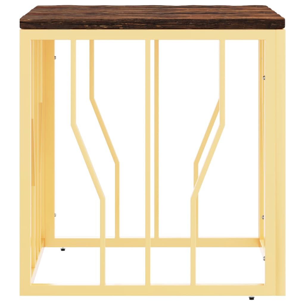 Coffee Table Gold Stainless Steel and Solid Wood Reclaimed