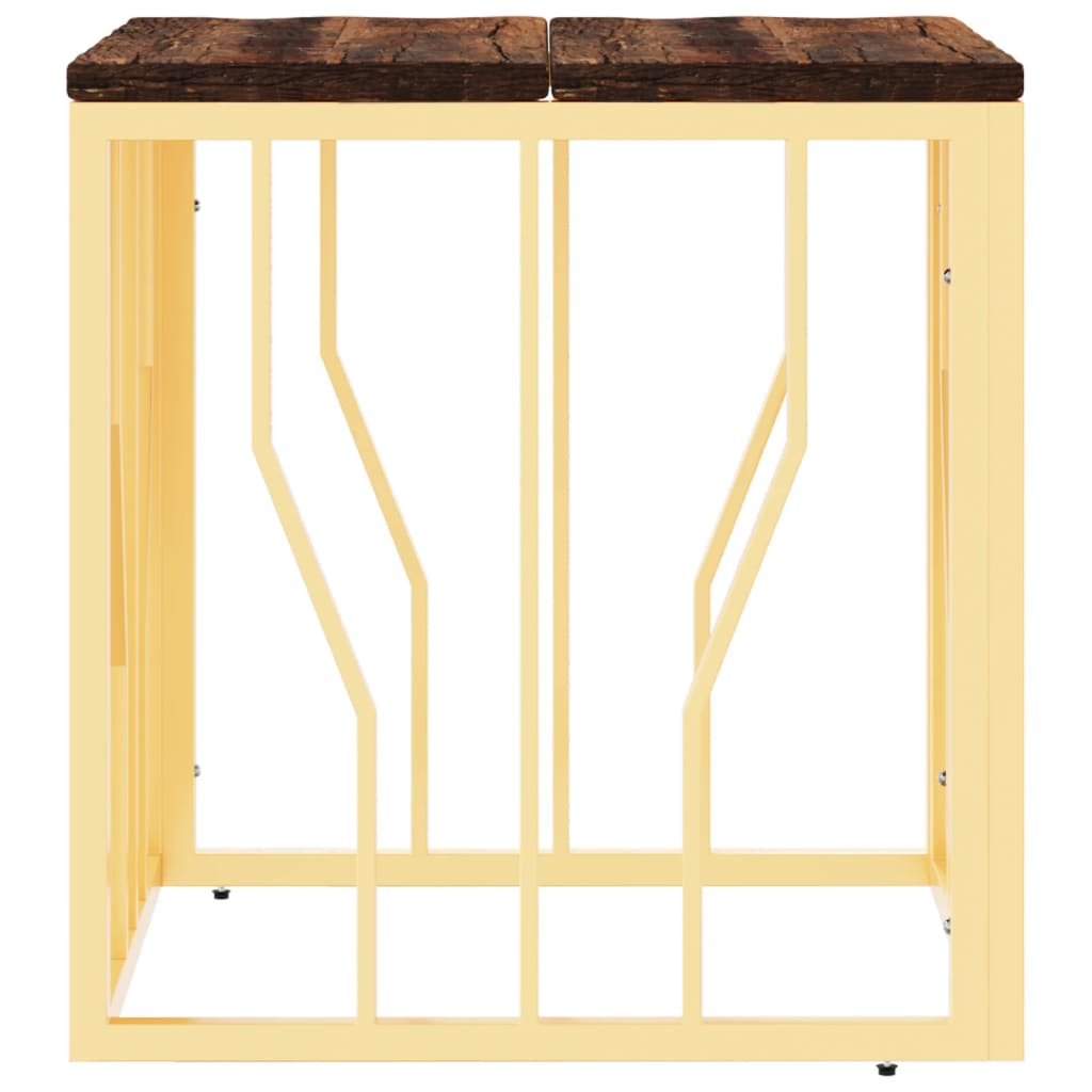 Coffee Table Gold Stainless Steel and Solid Wood Reclaimed