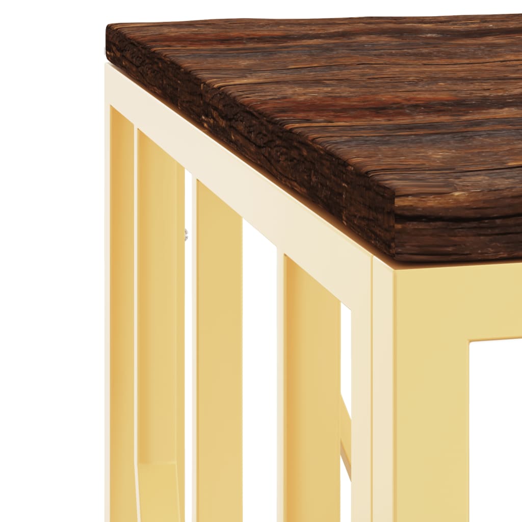 Coffee Table Gold Stainless Steel and Solid Wood Reclaimed