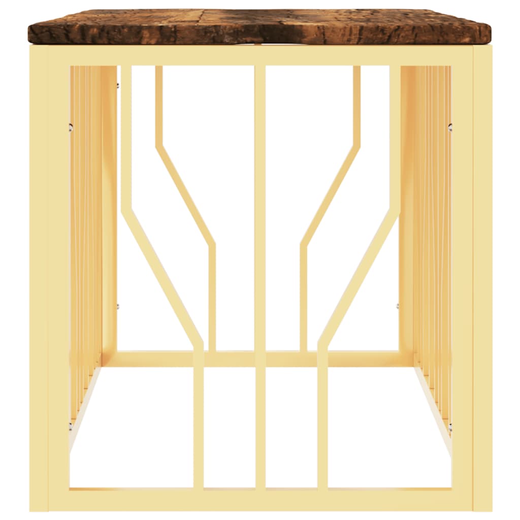 Coffee Table Gold Stainless Steel and Solid Wood Reclaimed
