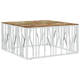 Coffee Table Silver Stainless Steel and Solid Wood Reclaimed