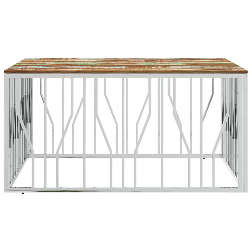 Coffee Table Silver Stainless Steel and Solid Wood Reclaimed